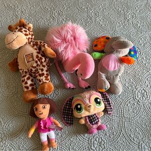 Dora the Explorer Plush Bundle Lot of 5 Elephant Giraffe Flamingo Stuffed Toys